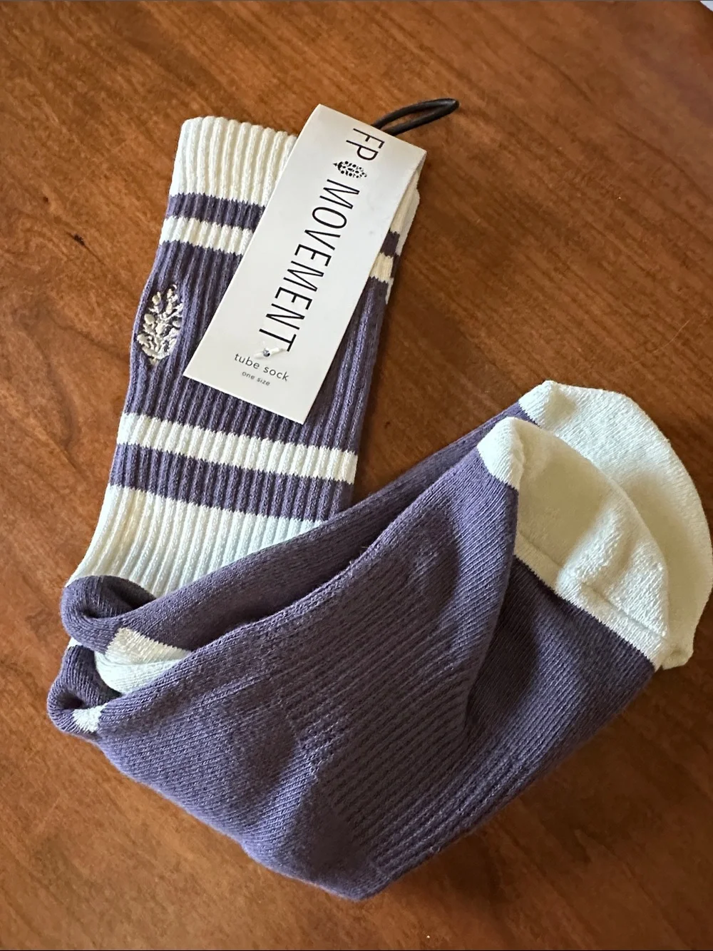FP Spring Break Prep tube Purplelish Grey & Cream Athletic Tube Socks NWT